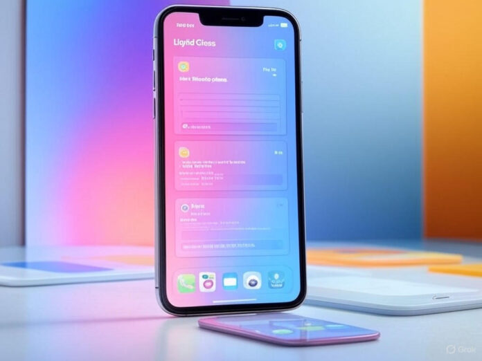 Uma imagem futurista de um iPhone com a tela exibindo o novo design 